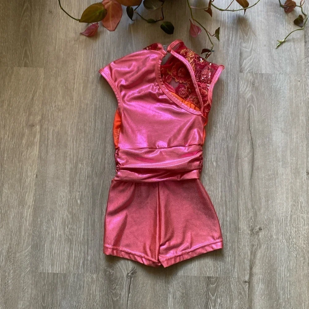 Curtain Call Little Girl Pink Sequin High Neck Short Dance Costume Size XS